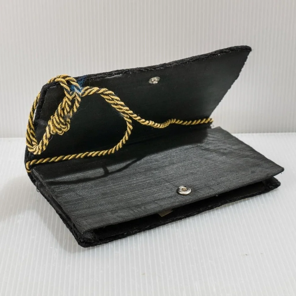 Vintage Stephen Richard Peacock Clutch Purse 1950s Black Velvet Embroidered Bag